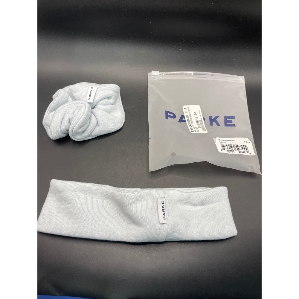 Parke Hair Set Frosting Light Blue Ribbed Knit Headband and Scrunchie New